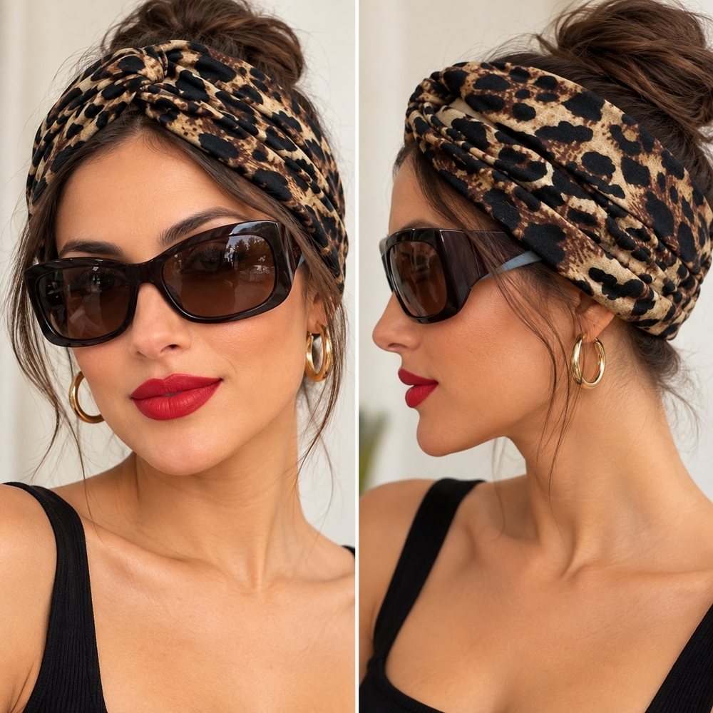 Cheetah Print Wide Turban Headband Boho Soft Hair Accessory for Women NWOT